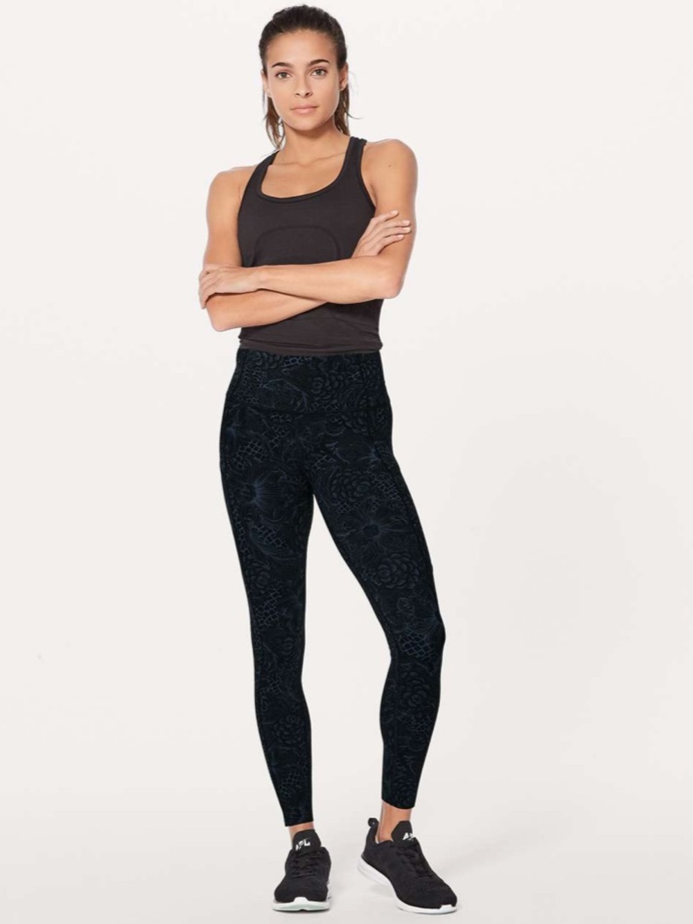 Lululemon Fast & Free 7/8 Tight II (Nulux 25") Leggings 4 Blue Black Running